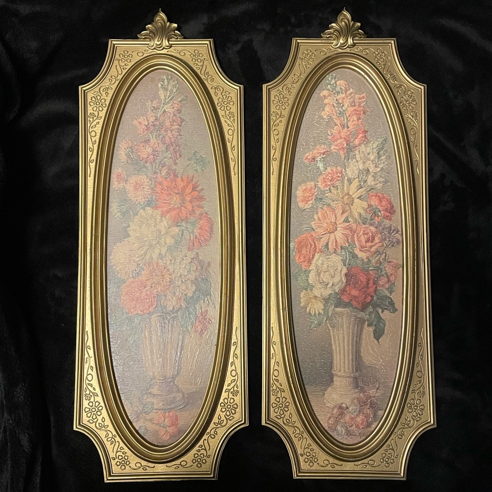 Vintage 1964 Cecil Rubino Wall Art, Syroco Floral Print